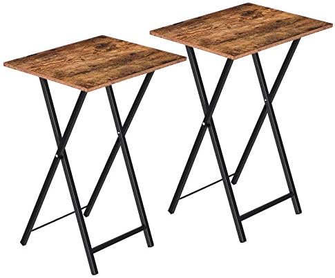HOOBRO Folding TV Tray Tables, Set of 2 Side Table for Small Space, Industrial Snack Tables for Eating at Couch, Stable Metal Frame, Easy Assembly, Space Saving, Rustic Brown and Black BF25BZ01