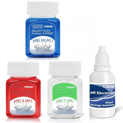 pH Kalibrierlösung Set 4.00 7.00 10.00-3 x 50ml Pufferlösungen zur Kalibrierung + 1 x 50ml KCL Elektroden-Aufbewahrungslösung | Großes Volumen | Für alle pH-Meter