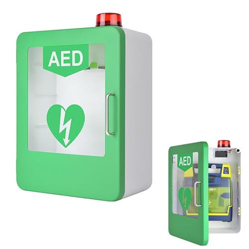 Medical Universal AED Defibrillator Wall Cabinet with Key and Alarm, Cardiac Defibrillation Alarm Box for Home, Schools, Clubs,First Aid Case