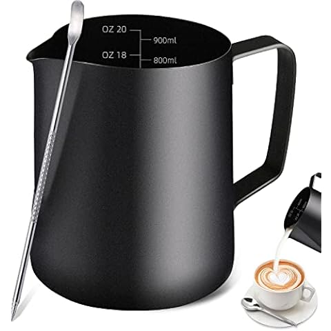 Milk Frothing Pitcher, Stainless Steel Espresso Steaming Pitcher 12OZ/350ML 20OZ/600ML 30OZ/900ML Coffee Milk Frother Cup with Decorating Art Pen for Espresso Machine, Milk Frother, Latte Art Cover