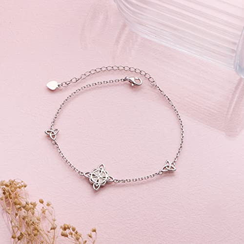 FLYOW 925 Sterling Silver Good Luck Irish Jewelry Triquetra Trinity Celtic Witches Knot Bracelet for Women4