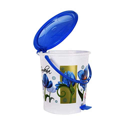 Image of Fuscia Plastic Dustbin for Home, Flora Blue, 12L | made from Virgin Plastic Granules