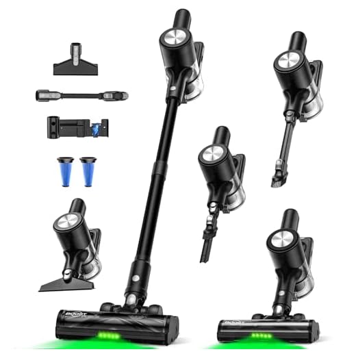 Cordless Vacuum Cleaner, 46Kpa/55 Mins Vacuum Cleaners for Home, Self-Standing Stick Vacuum with Rechargeable Dock,LED Display & Anti-Tangle,Lightweight Rechargeable Vacuum for Carpet,Floor (Black)