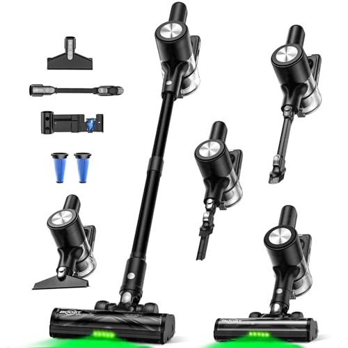 Cordless Vacuum Cleaner, 46Kpa/55 Mins Vacuum Cleaners for Home, Self-Standing Stick Vacuum with Rechargeable Dock,LED Display & Anti-Tangle,Lightweight Rechargeable Vacuum for Carpet,Floor (Black)