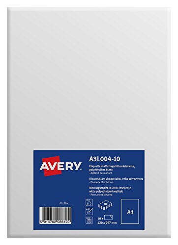 Etiquetas adhesivas A3 ultrarresistentes Avery España de Teslin para marcaje industrial duradero