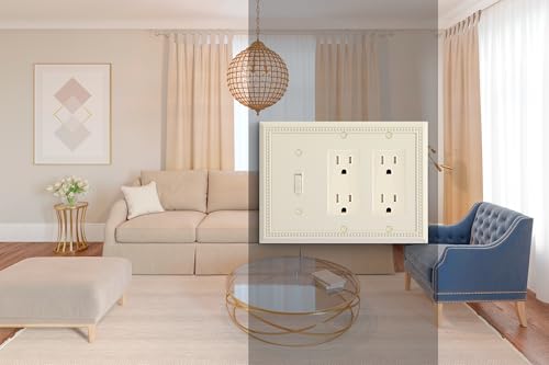 Image of Henne Bery Sunken Pearls Heavy Duty Decorative Wall Plate Switch Plate Outlet Cover (Single Toggle /Double Decorator, Light Almond)