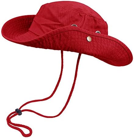 Bucket Hat Hiking Fishing Wide Brim UV Sun Protection Safari Unisex Boonie (Red, Small/Medium)