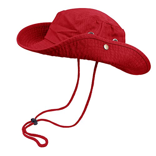Bucket Hat Hiking Fishing Wide Brim Uv Sun Protection Safari Unisex Boonie (Red, Small/Medium) #TOP11