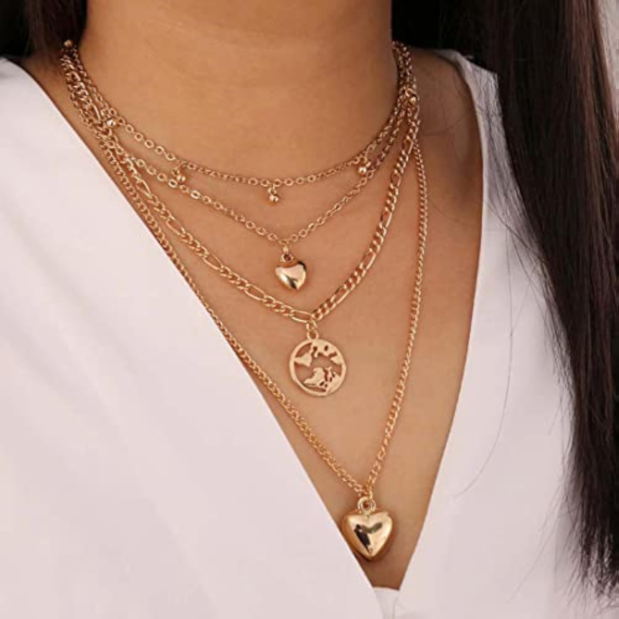Gold-Plated Layered Necklace-Set Of 2