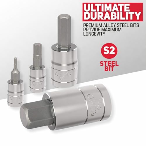 Image of NEIKO 10074A Metric Hex Bit Socket Set | 13-Piece Set | S2 and Cr-V Steel | 1 /4-Inch, 3 /8-Inch and 1 /2-Inch Drive | 2mm to 14mm