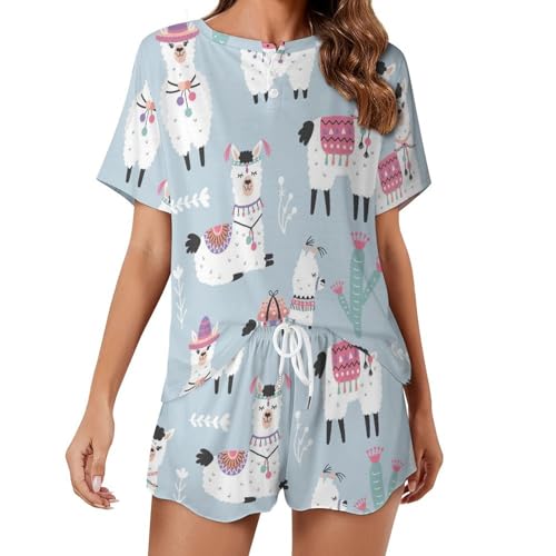 Pyjama alpaga femme ensemble de pyjama à manches courtes idée cadeau été