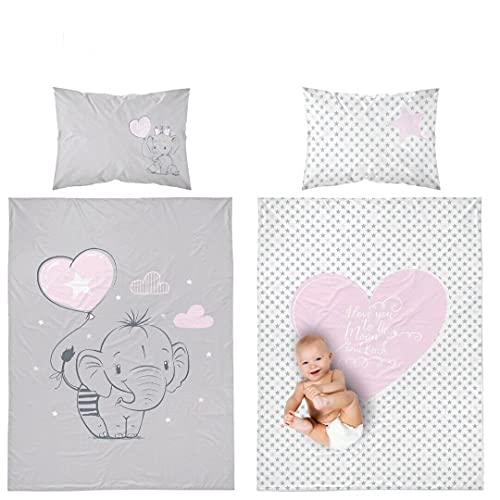 Set di biancheria da letto con elefante per lettino e federa (90 x 120 cm)