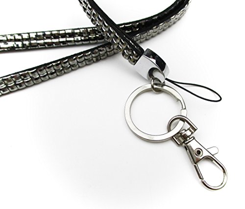 All In One Rhinestone Lanyard Bling Crystal Necklace + Badge Reel + Card Holder For Business Id/Key (Silver) #TOP2