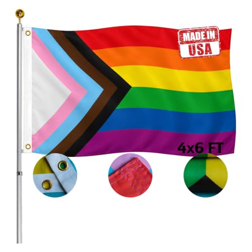 Hypoth Double Sided Progress Rainbow Gay Pride Flag 4x6 FT Outdoor- UV Fade Resistant LGBTQ All Inclusive Progressive Flags with 2 Grommets
