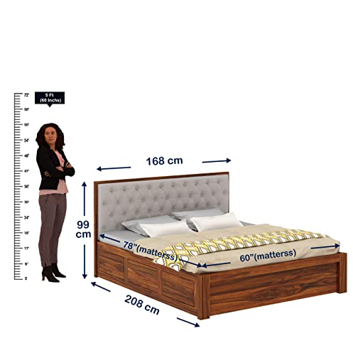 Image of Ganpati Arts Sheesham Wood Decan Queen Size Bed with Box Storage for Bedroom Wooden Double Bed Palang for Home (Natural Finish)