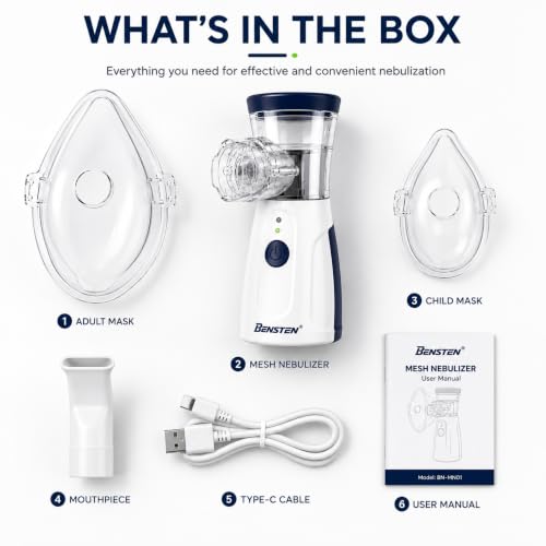 Image of Portable Mesh Nebulizer for Home Use | Rechargeable Handheld Mist Inhaler with Mask