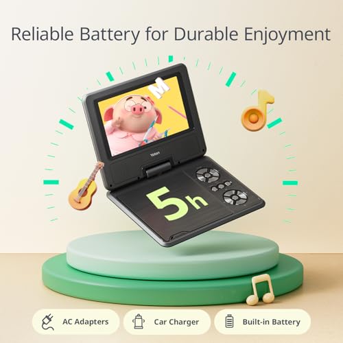 Image of YOTON 9.5 inch Portable DVD Player for Kids and Car, 7.5 inch Swivel HD Screen with 4-6 Hours Built-in Battery, Support Sync Screen to TV, Support SD Card /USB /Multiple Disc Formats