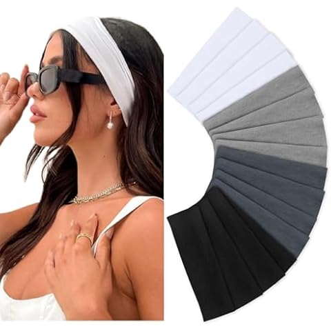 Headbands for Women 16 Pack Elastic Hair Bands for Women' Hair Non Slip Soft Cloth Fabric Headbands Women Hair Accessories, Black White Gray Women Headbands Cover