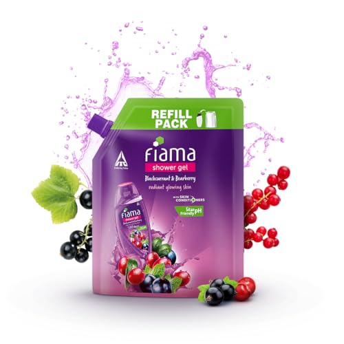 Image of Fiama Body Wash Shower Gel Blackcurrant & Bearberry, 1.3L Bodywash Refill Value Pouch for Women & Men with Skin Conditioners for Radiant Glow, Skin Friendly pH