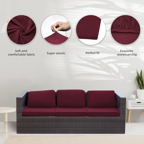 Image of 8Pcs Stretch Patio Cushion Covers,Outdoor Couch Covers Replacement,Outdoor Couch & Sofa Slipcovers,for Patio Furniture Cushion Covers,Washable Reusable Furniture Protector (Wine red,Cover Only)