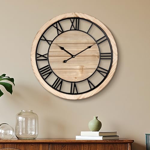 Maxstar 20'' Wall Clock for Living Room Decor, Ultra-Silent Rustic