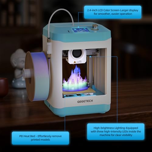 Image of Geeetech 3D Printer for Kids & Beginners, High-Speed Mini 3D Printer, Auto-Leveling, Fully Open Source Pre-Assembled STEM Learning Tool, 3.94x4.33x3.94in Print Size for Home /School