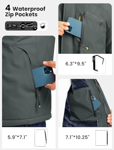 Image of TBMPOY Men's Winter Jackets Skiing Waterproof Snow Thick Fleece Lined Hooded Utility Cold Weather Warm Outdoor Ice Work