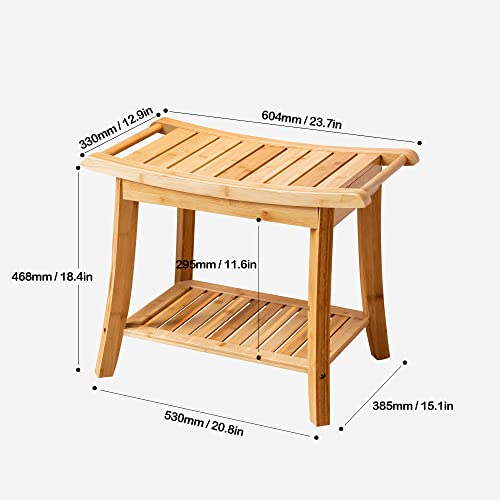 Forevich-Bamboo-Shower-Bench-Stool-with-Storage-Shelf-Waterproof-Shower-Chair-Spa-Bath-Seat-Excellent-for-Indoor-Use-Natural