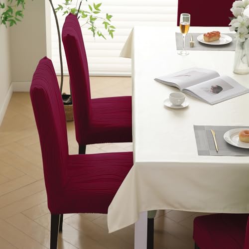 Image of HOKIPO 200 GSM Stretchable Knitting Jacquard Chair Cover Set of 2,'Nestiva Series' Burgundy (AR-6072-BRGN)