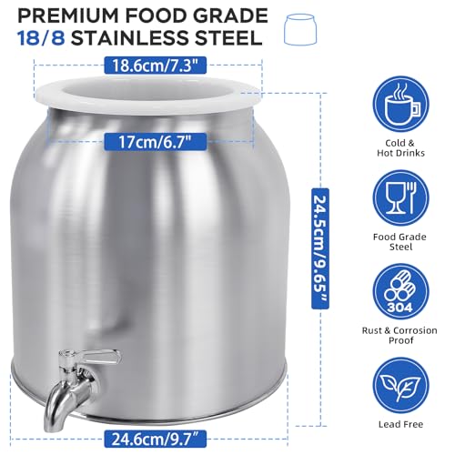Image of Stainless Steel Water Dispenser, 2.5 Gallon Drink Dispenser with 18 /8 Stainless Steel Spigot & Airtight Lid, Water Cooler Dispenser Countertop for 3-5 Gallon Bottle, Water Crock for Parties Home