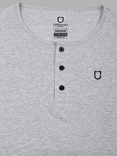 Image of Urbano Fashion Men's Solid Henley Neck Slim Fit Full Sleeve Cotton T-Shirt
