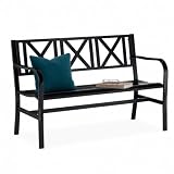Relaxdays Panca da Giardino in Metallo, 2 Posti, Resistente, Panchina da Balcone HxLxP 81 x 127 x 56 cm, Nero