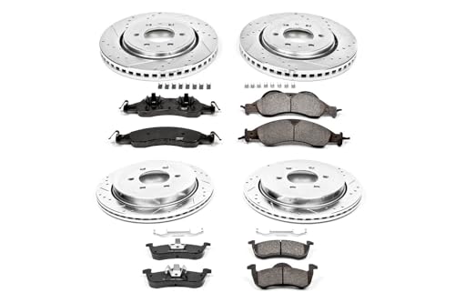 Image of PowerStop Front and Rear Brake Kit for Ford Expedition 2007-09 | Lincoln Navigator 2007-09 - Drilled and Slotted Disc Rotors with Carbon-Fiber Ceramic Brake Pads Replacement, K4109
