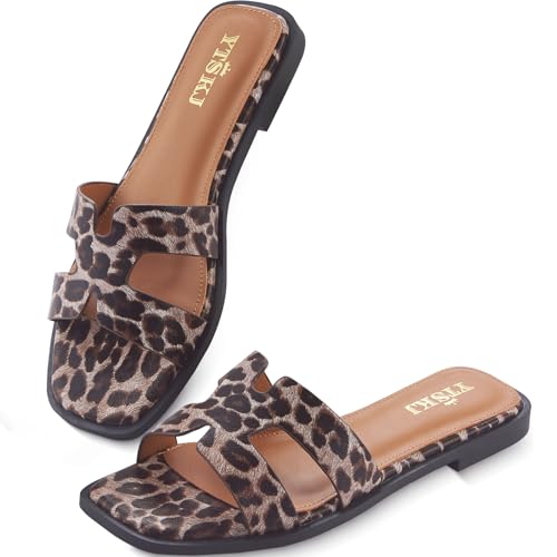 Image of Sandals for Women Dressy Comfortable Flat Open Toe Casual Cute Trendy Shoes Soft Leather Slip On Ladies Slides for Summer 2026