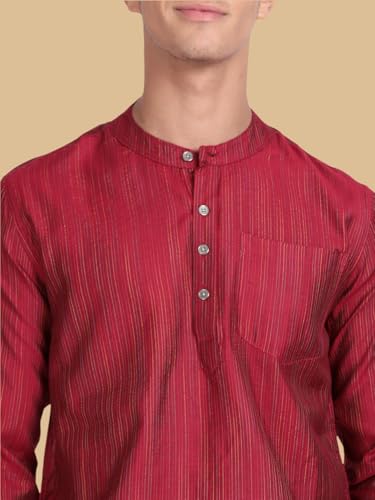Image of KRYPTIC Men's Full Sleeve Regular Fit Short Kurta in Premium Pure Cotton with Patch Pocket and Mandarin Collar - Perfect Blend of Style and Comfort