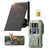 4G LTE Camara Fototrampeo Solar: 2.7K HD Cámara de Caza Vigilancia Exterior - Color Visión Nocturna Trampa Cámaras con Tarjeta SIM 8000...