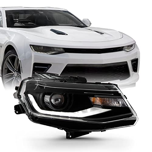 AKKON - Fits 2016-2018 Chevy Camaro 2019-2022 ZL1 [HID/Xenon] Black Projector Headlight Passenger Right w/LED Tube Running Lamp
