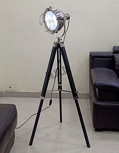 Lámpara de pie con trípode de madera náutico con acabado cromado para decoración del hogar