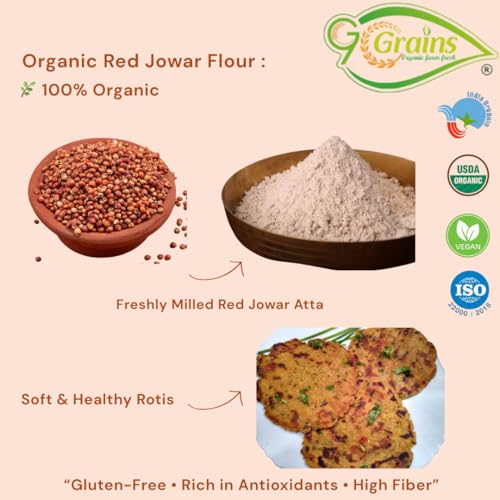 Image of Organic Red Sorghum Flour (5Kg) For Eating And Cooking | Lal Juvar Atta | Produce Of India From Organic Farms By G7 GrainsRed Sorghum Flour (