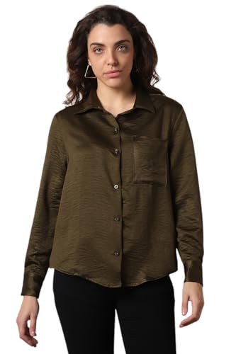 Image of High Star Women Boxy Spread Collar Long Sleeves Solid Shirts 43