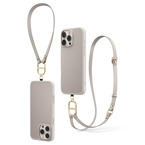 Spigen Cyrill Kajuk Mag | iPhone 16 Pro Max Case | Crossbody Lanyard Strap Beige iPhone 16 Pro Max Back Cover | Faux Leather+TPU+PC - Classic Charm Cream