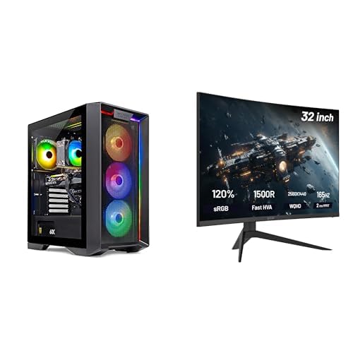 Skytech Gaming Nebula Gaming PC Desktop AMD Ryzen 5 5600X, NVIDIA RTX 4060 Ti, 1TB SSD, 16GB DDR4 RAM | 32-inch Curved Gaming Monitor up to 165Hz, QHD 2K(2560 x 1440), FreeSync & G-Sync Support - 5600X | 4060 Ti 8G