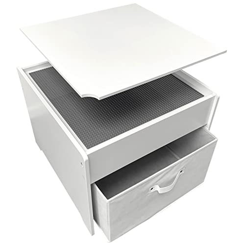 Promotion Pets Legostein-Spieltisch, Kindertisch und Aufbewahrungsbox, 2in1 mit Grauer Bauplatte, Kindermöbel mit Stauraum
