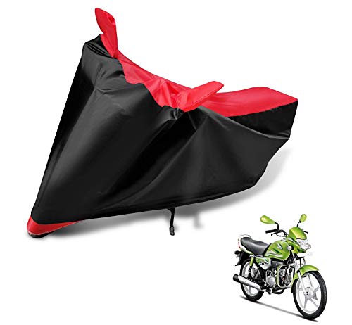 Image of Auto Hub Bike Cover Compatible with Hero Hf Deluxe with Mirror Pocket, Dustproof, Heat Resistant, Triple Stitched, Hf Deluxe Bike Cover- Black, Red