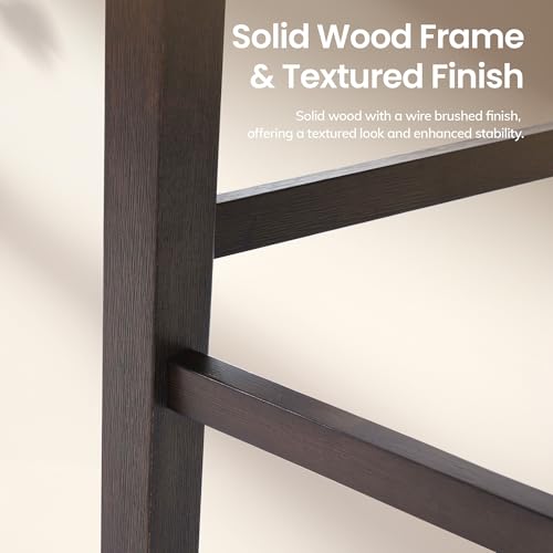 COLAMY Set de 2 Butacos de Madera maciza para barra con asiento acolchado beige y respaldo alto miniatura 5