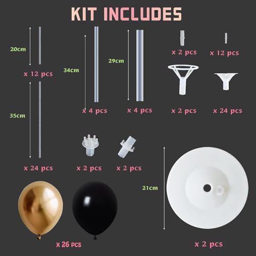 Image of Balloon Column Kit for Floor-Balloon Columns with Stand, Base and Pole,Balloon Tower Backdrop Decoration for Wedding, Baby Shower, Birthday Party, or Bachelorette Parties (Black Gold)
