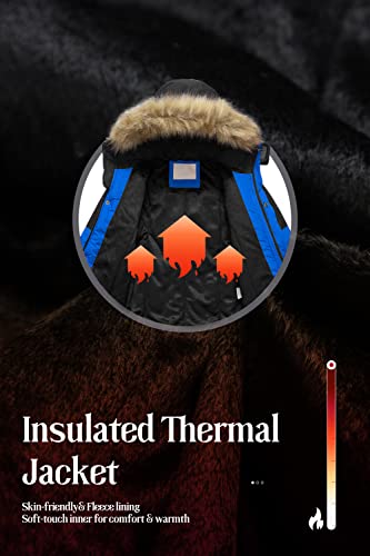 Chrisuno Boys Parka Coat Active Windbreaker Down Alternative Heated Winter Jackets With Faux Fur Hood Navy&Black 8 #TOP2