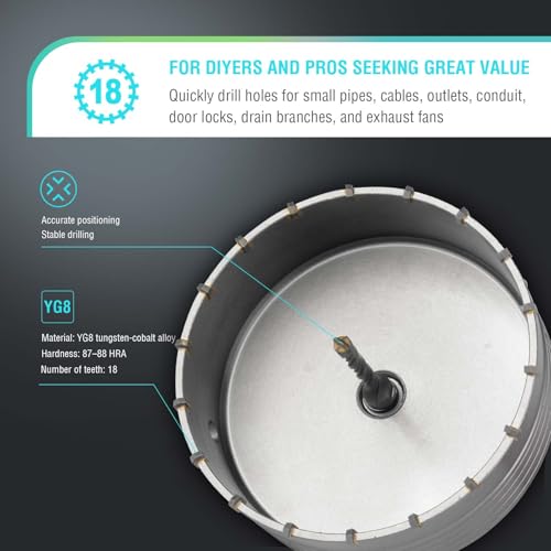 Image of BINOTA 160 mm (6-5 /16 inch) Concrete Hole Saw with SDS-Plus Shank | Tungsten carbide drill bit; SDS-Plus shank (220 mm); Cross-type center drill; Dry drilling for concrete /brick /stone /masonry