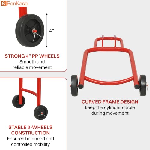 Image of Bonkaso Gas Cylinder Trolley with Handle for LPG Cylinder, Heavy-Duty Alloy Steel Hand Truck with 2 Fixed 100 mm Wheels, 70 kg Capacity, Powder-Coated Red Finish for Home & Commercial Use