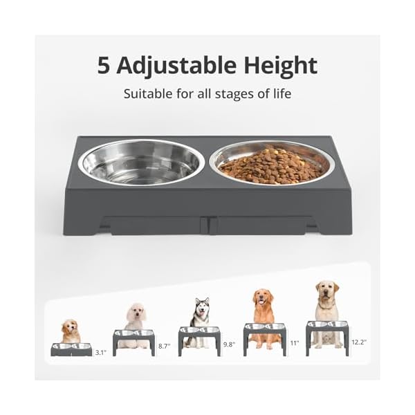 Elevated Dog Bowls with 2 Stainless Steel Dog Food Bowls, 5 Heights Adjustable Raised Dog Bowl for Small Medium Large Dogs, Grey - Image 6